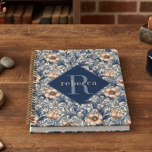 Pfirsichblaue Blumige William-Morris-Elegant-Monog Planer