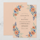 Pfirsichblaue Blütenbogen-Hochzeit Einladung (Vorne/Hinten)