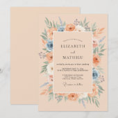 Pfirsichblaue florale Hochzeit Einladung (Vorne/Hinten)