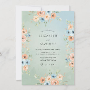 Pfirsichblaue Florale Whimsy-Hochzeit Einladung