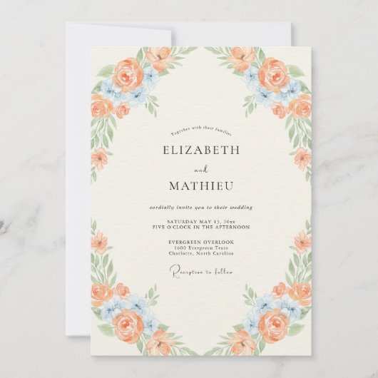 Pfirsichblaue Hochzeit Einladung (Vorderseite)