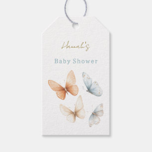 Pfirsichblaue Schmetterlinge Baby Shower Geschenkanhänger