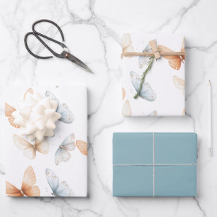 Pfirsichblaue Schmetterlinge Babyparty Geschenkpapier Set