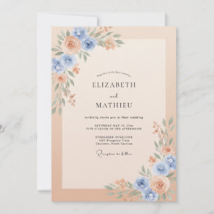 Pfirsichblaue weiche Aquarell-Hochzeit Einladung