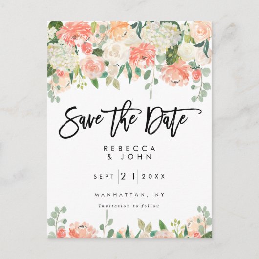 Pfirsichblumengrün, das Save the Date Karte (Vorderseite)