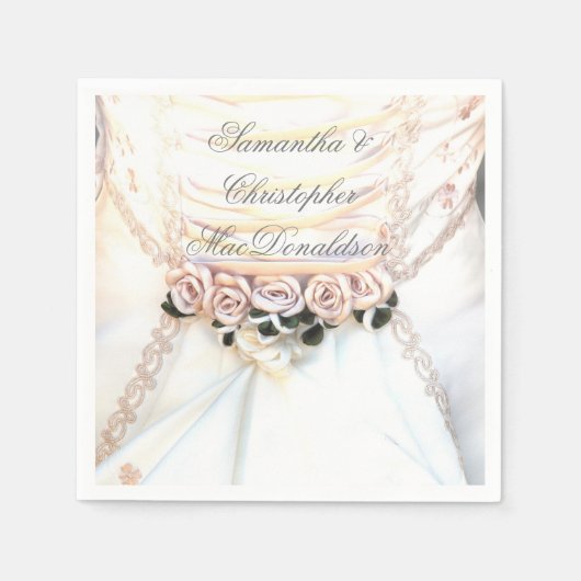 Pfirsichblümliche Rose und Hochzeitskleid Serviette (Vorderseite)