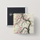 Pfirsichblüte (Farbe auf Papier) Button (Vorne & Hinten)