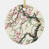 Pfirsichblüte (Farbe auf Papier) Keramikornament (Vorne)