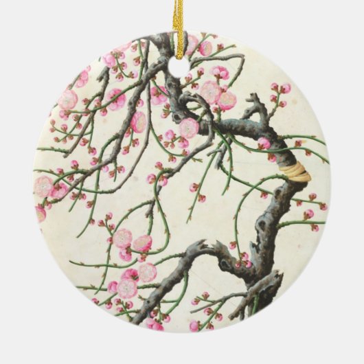 Pfirsichblüte (Farbe auf Papier) Keramikornament (Hinten)