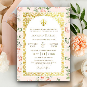 Pfirsichblüten Anand Karaj Punjabi Sikh Hochzeit Einladung