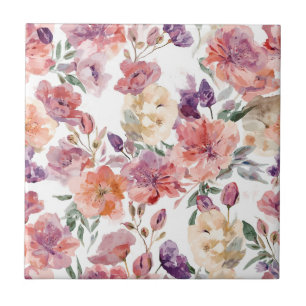 Pfirsichblüten Aquarell Blumen Botanische Blüten Fliese