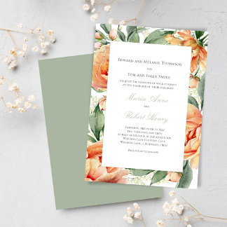 Pfirsichblüten-Aquarell Elegante Hochzeitssuite Einladung