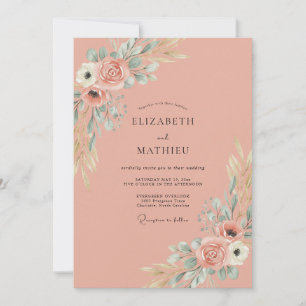 Pfirsichblüten-Botanische Romanze-Hochzeit Einladung