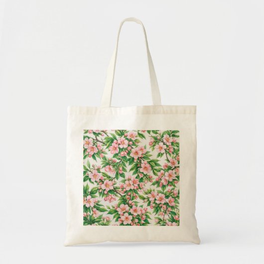 Pfirsichblüten Botanisches Blumenmuster Tragetasche (Vorne)