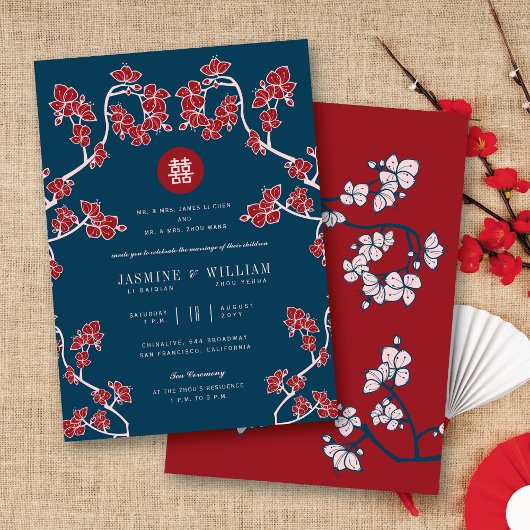 Pfirsichblüten Doppelglücklichkeit chinesische Hoc Einladung