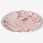 Pfirsichblüten Doppelglücklichkeit chinesische Hoc Pappteller (Schrägansicht)