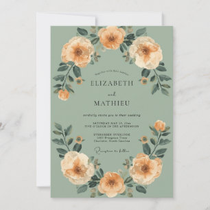 Pfirsichblüten-Hochzeit im romantischen Floral-Sti Einladung