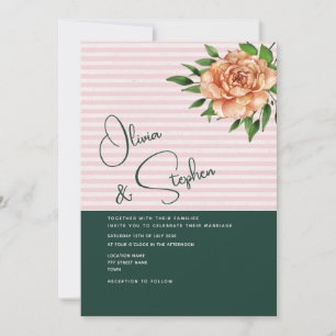 Pfirsichblüten-Hochzeit in Smaragdgrün und Rosa Einladung