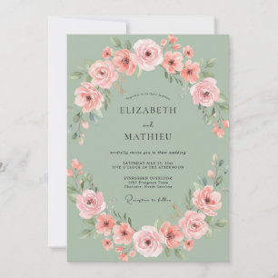 Pfirsichblüten-Kranz-Romantik-Hochzeit Einladung