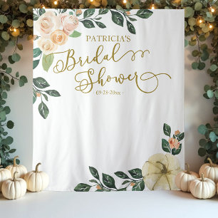 Pfirsichblüten-Kürbis-Herbst-Hochzeitsdusche-Kulis Wandteppich