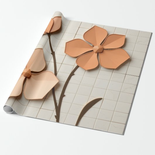 Pfirsichblüten-Mosaik Modern Geschenkpapier (Ungerollt)
