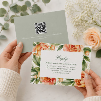 Pfirsichblüten-QR-Code-Hochzeitsgastantwort RSVP Karte