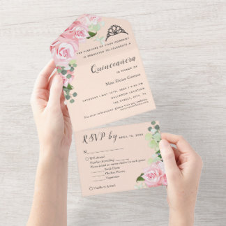 Pfirsichblüten-RSVP-Trifalt-Einladung zur Veransta All In One Einladung