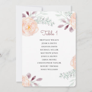 Pfirsichblüten Sitzplan. Floraler Hochzeitsplan Einladung