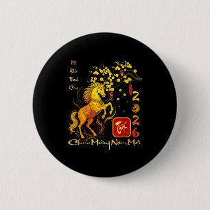 Pfirsichblüten Vietnamesisches Lunar Neujahr Pferd Button