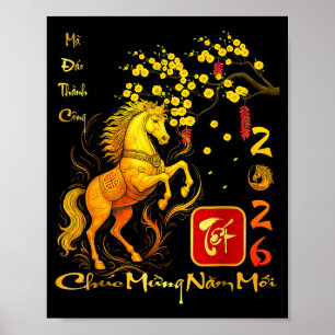 Pfirsichblüten Vietnamesisches Lunar Neujahr Pferd Poster