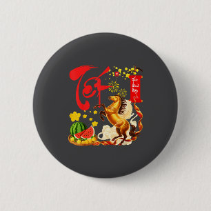 Pfirsichblüten Vietnamesisches Neujahrsfest Pferd  Button