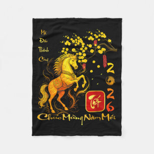 Pfirsichblüten Vietnamesisches Neujahrsfest Pferd Fleecedecke