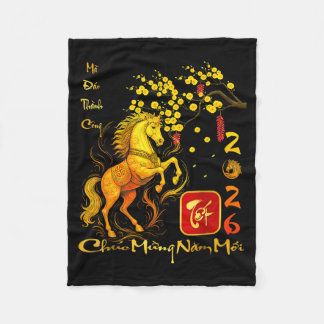 Pfirsichblüten Vietnamesisches Neujahrsfest Pferd  Fleecedecke