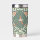 Pfirsichblüten-William-Morris-elegantes Monogramm Thermobecher (Vorderseite)