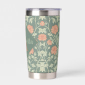 Pfirsichblüten-William-Morris-elegantes Monogramm Thermobecher (Links)