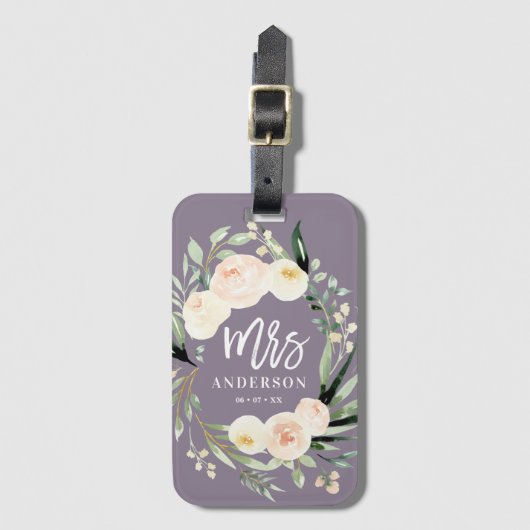 Pfirsichcreme grüne Aquarellfarben Blütenhochzeit Gepäckanhänger (Vorderseite Vertikal)