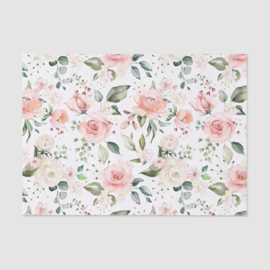 Pfirsichcreme-Rose, grüne Blätter Seidenpapier (Vorderseite)