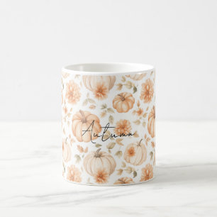 Pfirsichcreme Weiße Blumen Kürbisse Kaffeetasse