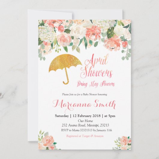 Pfirsichdusche im April - Einladung bei Blume (Vorderseite)