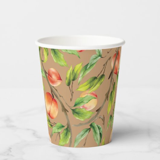 Pfirsiche am Baum Pappbecher (Rückseite)