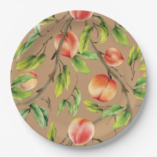 Pfirsiche am Baum Pappteller (Vorderseite)