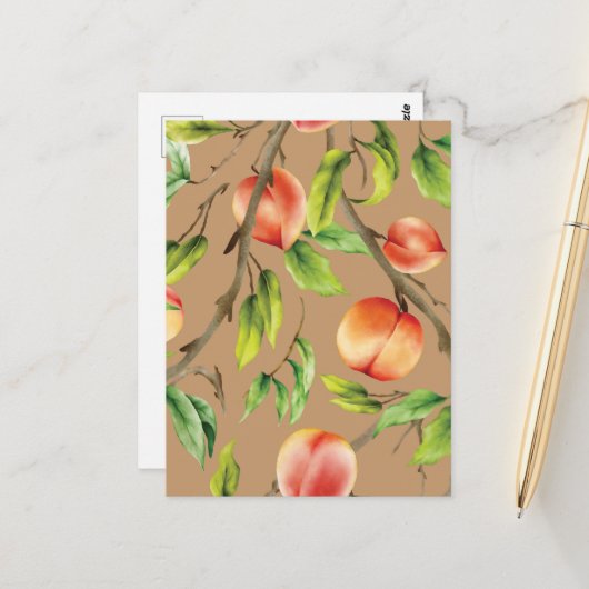 Pfirsiche am Baum Postkarte (Vorderseite/Rückseite Beispiel)