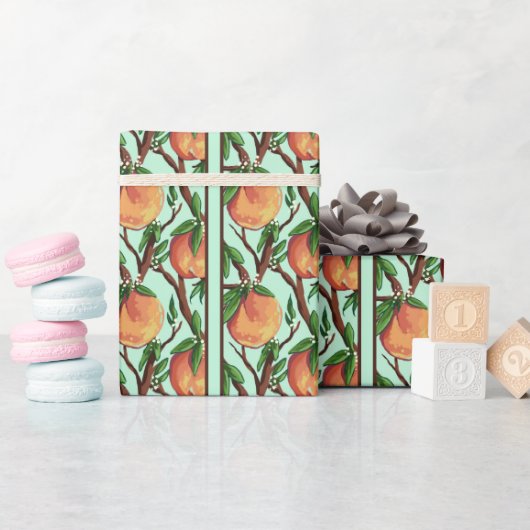 Pfirsiche am Zweig Geschenkpapier (Babyparty)