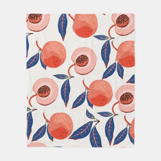 Pfirsiche Apricot Blätter Creme Background Fleecedecke (Vorderseite)