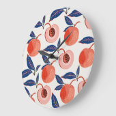 Pfirsiche Apricot Blätter Creme Background Große Wanduhr (Winkel)