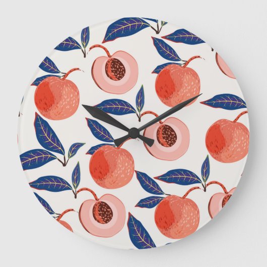 Pfirsiche Apricot Blätter Creme Background Große Wanduhr (Vorderseite)