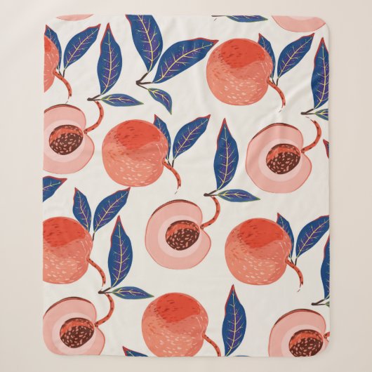 Pfirsiche Apricot Blätter Creme Background Sherpadecke (Vorderseite)