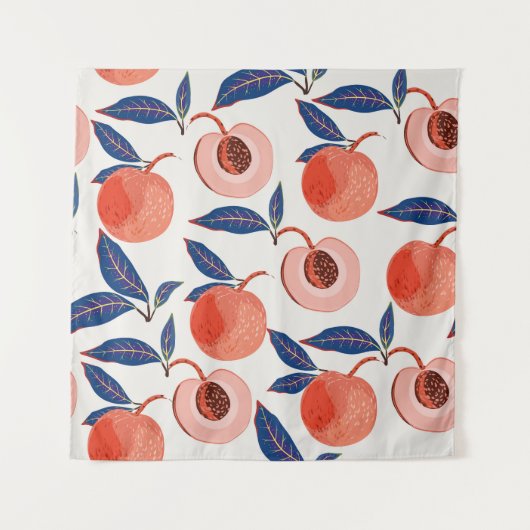 Pfirsiche Apricot Blätter Creme Background Wandteppich (Vorderseite)