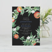 Pfirsiche, Aquarelle-Design, Mitternachtsschwarz Einladung (Stehend Vorderseite)