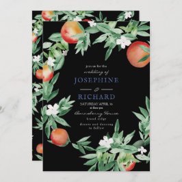 Pfirsiche, Aquarelle-Design, Mitternachtsschwarz Einladung
